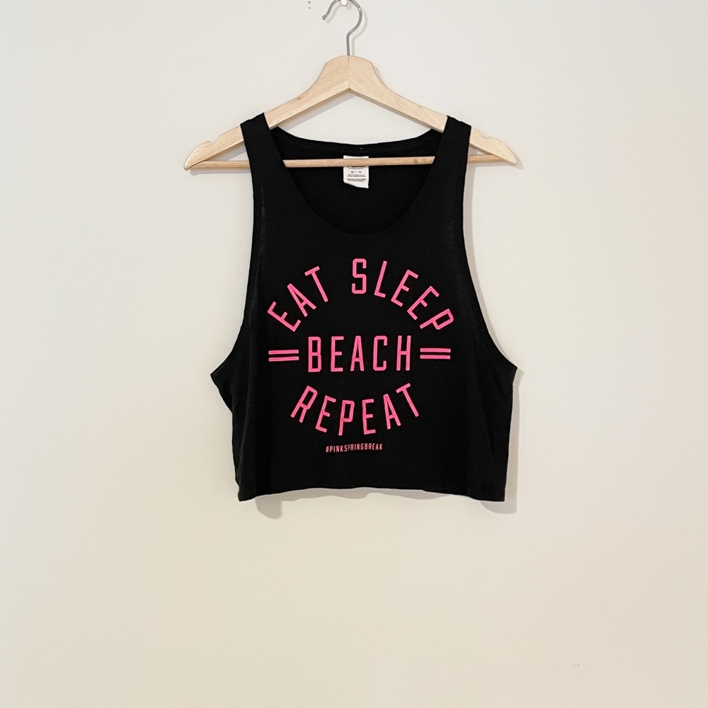 Sale! Victoria’s Secret Pink Black & Pink Cropped Muscle Tank